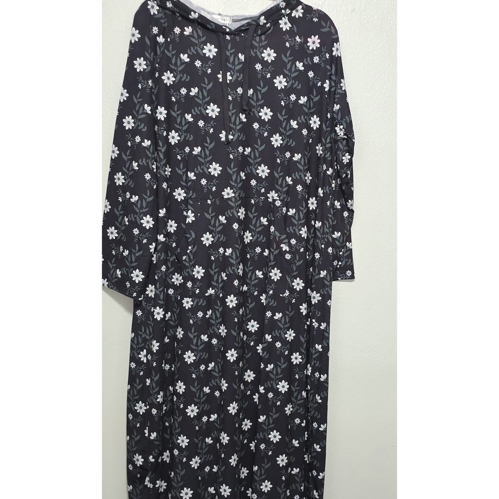 Ekouaer Lounge Dress Womens  Large Floral Hooded Nightgown Sleepshirt Pocket NWT